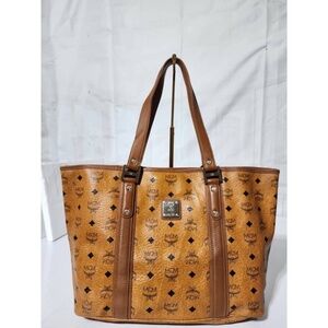 Authentic MCM Visetos Shopper Tote Cognac